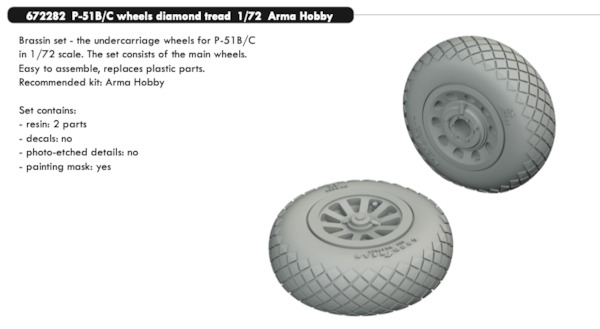 P51B/C Mustang Wheels with Diamond Tread (Arma Hobby) E672282
