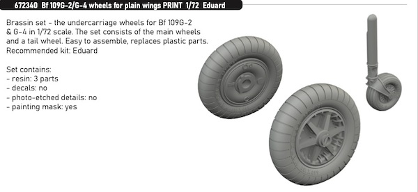 Messerschmitt BF109G-4 wheels for Plain Wings (Eduard)  E672340