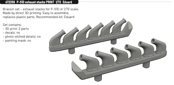 North American P51D Mustang  exhaust Stacks (Eduard)  E672358