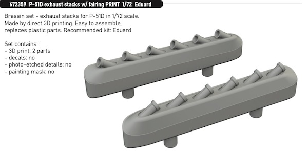 North American P51D Mustang  exhaust Stacks with fairings (Eduard)  E672359