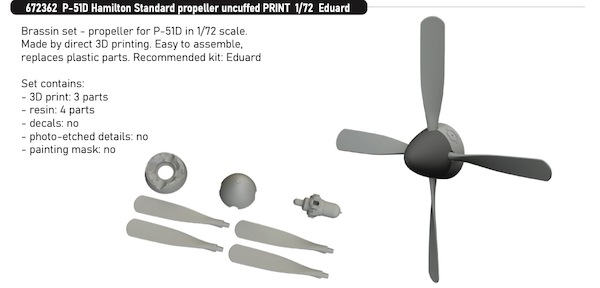 North American P51D Mustang Hamilton Standard Propeller uncuffed (Eduard)  E672362