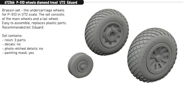 North American P51D Mustang Wheels - Diamond Tread (Eduard) E672366