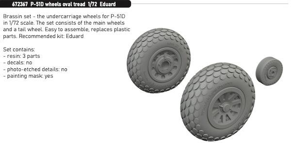 North American P51D Mustang Wheels - Oval Tread (Eduard) E672367