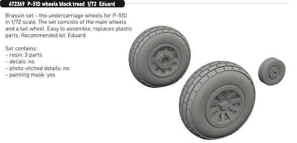 North American P51D Mustang Wheels - Block Tread (Eduard) E672369