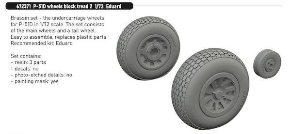 North American P51D Mustang Wheels -Block Tread 2 (Eduard) E672371