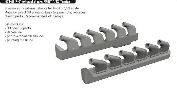 P51D Mustang Exhaust stacks (Tamiya) E672411