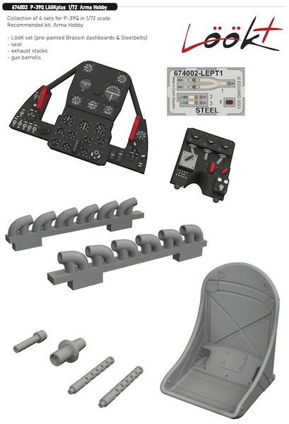 P39Q Airacobra Löök + Instrument Panel and seatbelts, Exhaust stacks, Seat and Gunbarrels (Arma Hobby) E674003