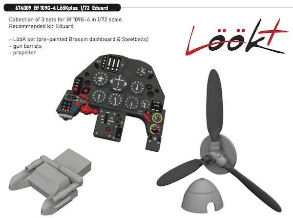 Messerschmitt Bf109G-4 Löök + Instrument Panel and seatbelts, Gunbarrels and propeller  (Eduard)  E674009