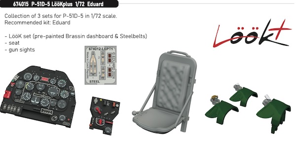 North American P51D-5 Mustang Löök + Instrument Panel and seatbelts, seat and gunsights (Eduard) E674015