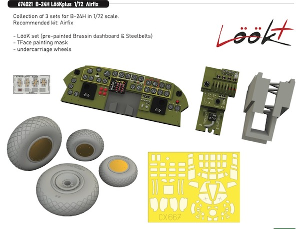 B24H Liberator Löök + Instrument Panel and seatbelts, Wheels and mask  (Airfix)  E674021