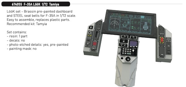 F35A Lightning II Löök Instrument Panel and seatbelts (Tamiya)  E674055