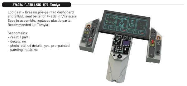 F35C Lightning II Löök Instrument Panel and seatbelts (Tamiya) E674056