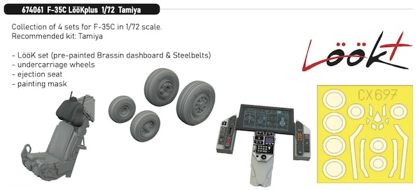 F35C Lightning II Löök+ Instrument Panel and seatbelts, Wheels,  Ejection Seat, Mask (Tamiya)  E674061