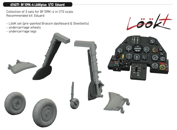 Messerschmitt BF109K-4  Löök+ Instrument Panel and seatbelts, wheels, Undercarriage Legs (Eduard)  E674064