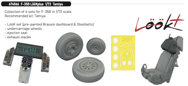 F35B Lightning II Löök+ Instrument Panel and seatbelts, Wheels,  Ejection Seat, Mask (Tamiya)  E674066