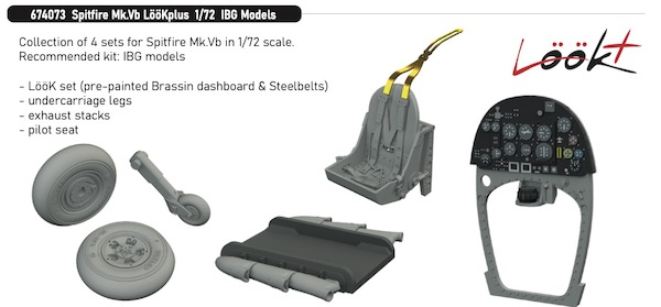 Spitfire MKVb Löök+ Instrument Panel and seatbelts, Three Stack Rounded exhaust, Wheels (IBG) E674073
