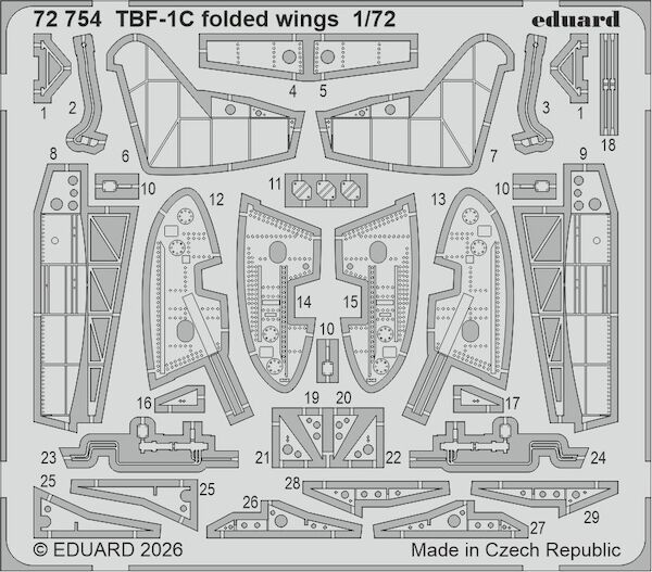 Detailset Grumman TBF-1C Avenger Folded Wings (Hobby Boss) E72-754