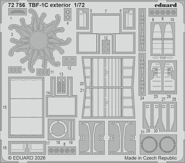 Detailset Grumman TBF-1C Avenger Exterior (Hobby Boss) E72-756