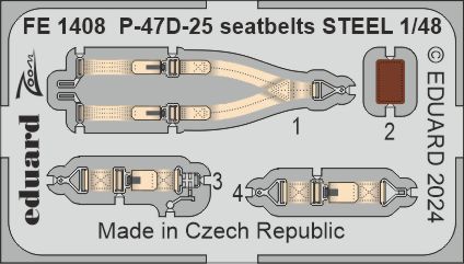 Detailset Republic P47D-25 Thunderbolt Seatbelts - steel-  (Mini Art)  FE1408