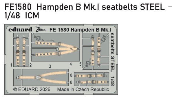 Detailset Hampden B.Mk1 Seatbelts (ICM)  FE1580