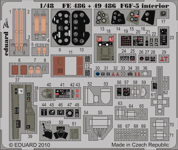 Detailset Grumman F6F-5 Hellcat Interior Self Adhesive (Hobby Boss)  FE486