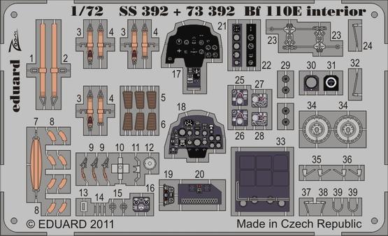 Detailset Messerschmitt BF110E Interior Self Adhesive (Airfix)  SS392