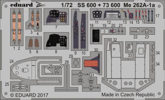Detailset Messerschmitt Me262A-1a (Airfix) SS600
