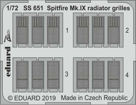 Detailset Spitfire MKIX radiator Grilles (Eduard)  SS651