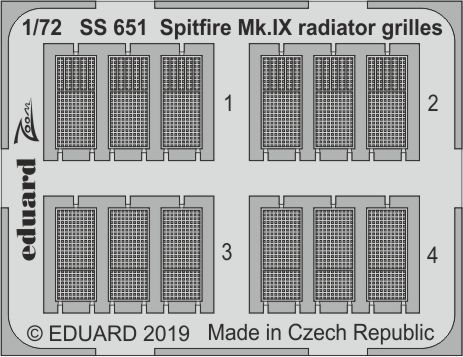 Detailset Spitfire MKIX radiator Grilles (Eduard) SS651