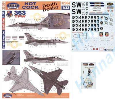 F16 Gulf war Nose art "363TFW:  Hot Cock, Death Dealer"  32004