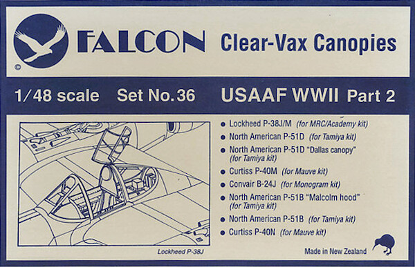 USAAF WW2 Clearvax canopies Part 2 (P38J/M, P51D, P40M, B24J, P51B, P40N)  VAX36