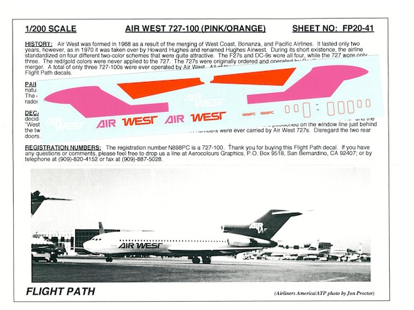 Boeing 727-100 (Air West pink/orange)  FP20-41