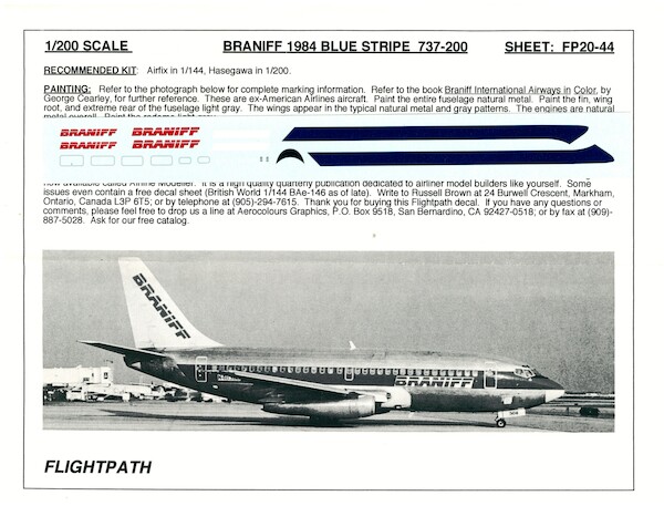 Boeing 737-200 (Braniff Bluee Stripe 1984)  FP20-44