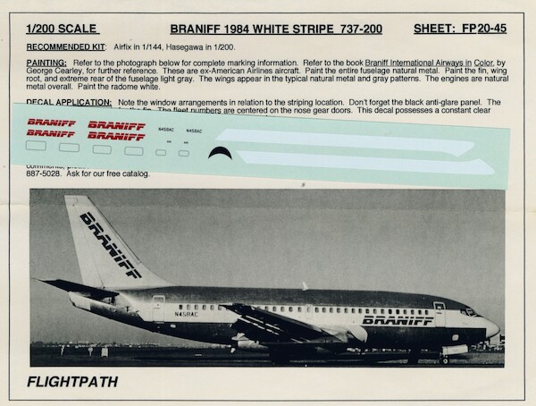 Boeing 737-200 (Braniff White Stripe 1984)  FP20-45