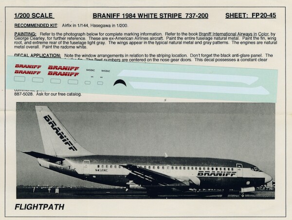Boeing 737-200 (Braniff White Stripe 1984) FP20-45