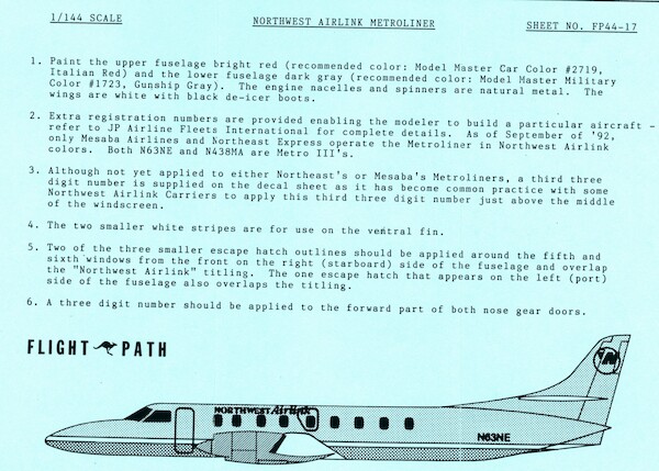 Metroliner, Jetstream, Saab 340 Northwest Airlink FP44-17