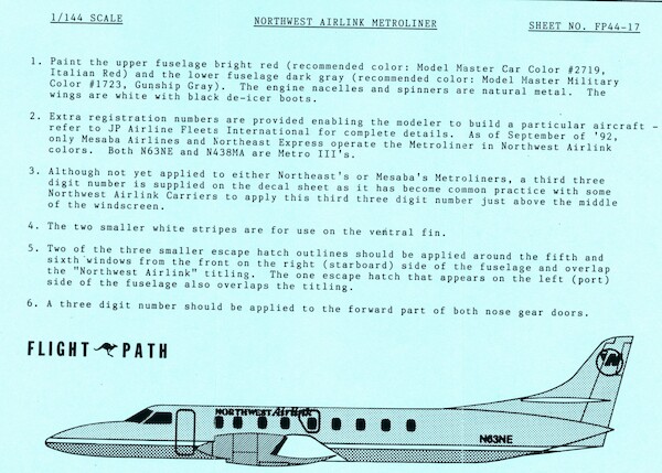 Metroliner, Jetstream, Saab 340 Northwest Airlink  FP44-17