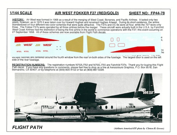 Fokker F27 (Air West blue/gold)  FP44-78