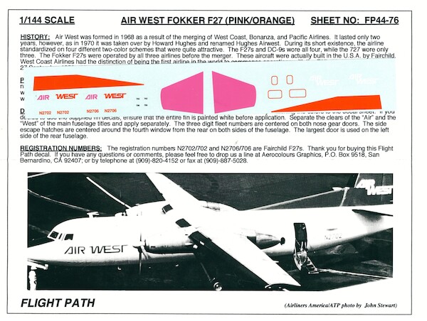 Fokker F27 (Air West pink/orange)  FP44-76