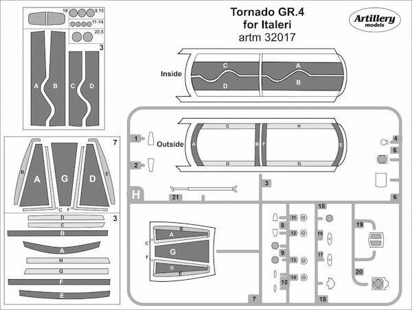 Tornado GR4 Canopy mask for Italeri kits  ARTM32017