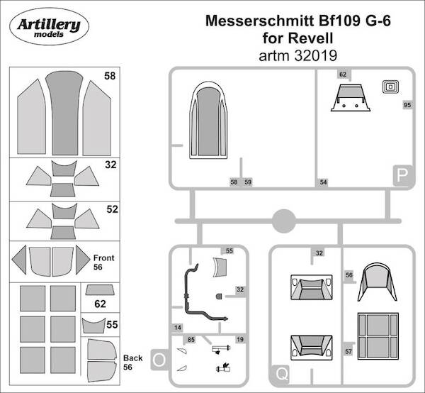 Messerschmitt BF109G-6 Canopy mask for Revell kits ARTM32019