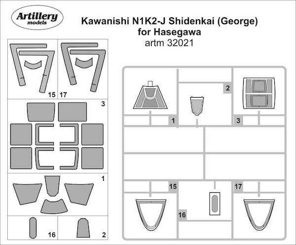 Kawanishi N1K2-J Shidenkai "George" Canopy mask for Hasegawa kits  ARTM32021