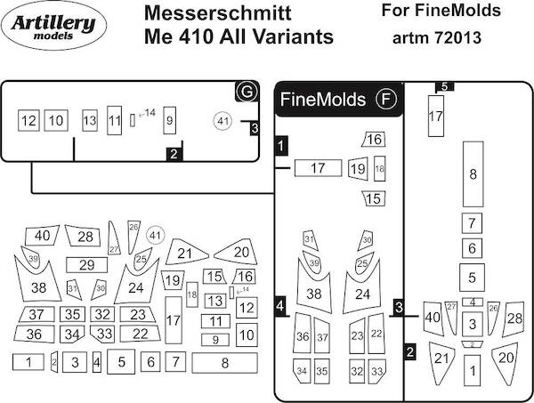 Messerschmitt Me410 Masking set (Fine Molds) ARTM72013