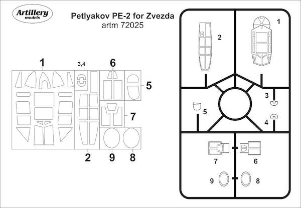 Petlyakov Pe2 Masking set (Zvezda) ARTM72025