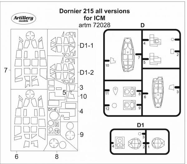 Dornier Do215 all versions Masking set (ICM) ARTM72028