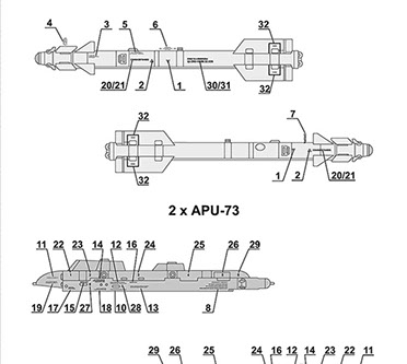 Stencils for Missile R-73 (AA-11 Archer) & APU-73 FOX32-022