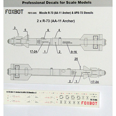 R73 (AA-11 Archer) Missile and APU73 Stencils for 2 combo's FOX72-045