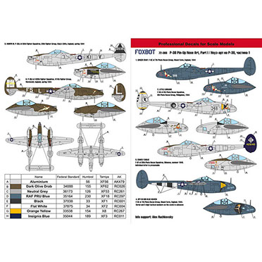 Lockheed P38 Lightning Pin Up Nose art part 1 without stencils FOX72-066a