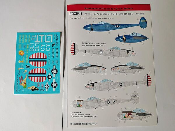 Lockheed P38 Lightning Pin Up Nose art part 3 Without Stencils  FOX72-068A