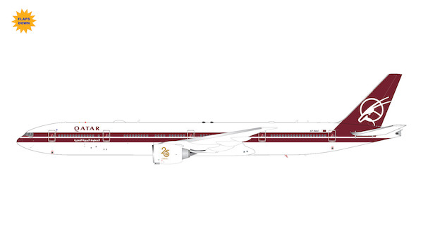 Boeing 777-300ER Qatar Airways A7-BAC 25th Anniversary retro livery flaps down G2QTR1145F